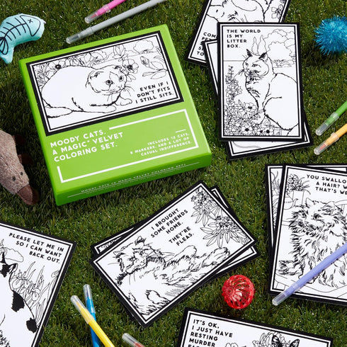 MOODY CATS VELVET COLORING SET - BRASS MONKEY